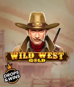  Encounter the rugged sheriff of "Wild West Gold," a thrilling slot game by Pragmatic Play. The graphic depicts a stern-faced sheriff with a golden star badge, framed by a sun-baked Old West town backdrop. The game's title is boldly featured in a rustic font, accentuating the theme of adventure and law enforcement in the wild frontier. 