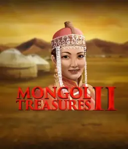 Explore the captivating heritage of Mongolia with the Mongol Treasures 2 game by Endorphina, showcasing a graceful Mongolian woman adorned in traditional attire against a sunset-lit Mongolian steppe backdrop. This graphic portrays the beauty of Mongolian history, offering a unique gaming experience. 