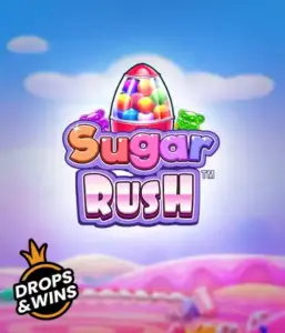 Dive into the sweet world of the Sugar Rush slot game by Pragmatic Play, featuring a colorful candy dispenser set against a dreamy background of candyland. This graphic evokes the joy and thrill of the slot, highlighted with vivid candies and engaging typography. Great for players seeking a sweet adventure, promising a delightful gaming experience. 